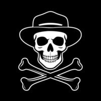 A skull wearing a hat and crossbones on a black background vector