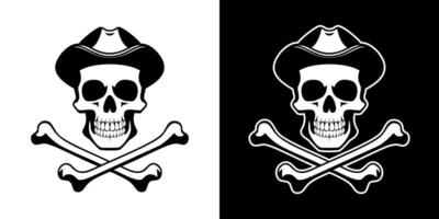 Two skull and crossbones icons on black and white background vector