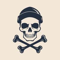 Skull and crossbones icon with hat and crossbones vector