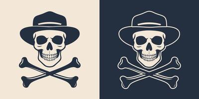 Two skull and crossbones icons with hats and hats vector