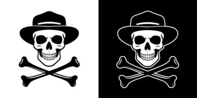 Two skull and crossbones with hats on black and white vector