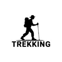 A logo for trekking with a man holding a backpack vector