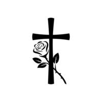 a cross and rose on a white background vector