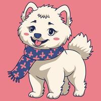 White fluffy Samoyed in scarf vector