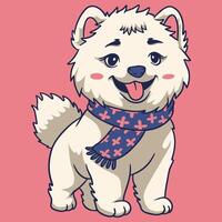 Fluffy Samoyed puppy scarf design vector
