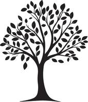 a black and white silhouette of a tree with leaves vector