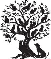a tree with cats and dogs in it vector