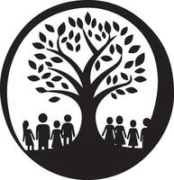 family tree with people and tree in circle vector