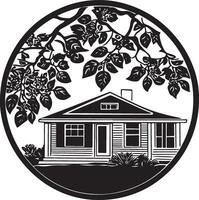 a black and white illustration of a house with a tree in the background vector