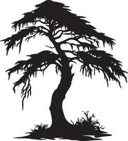 silhouette of a tree with leaves and branches vector