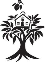 a house on a tree with an apple tree vector