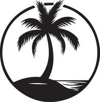 a palm tree in a circle with a beach and water vector