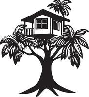 a tree house with palm trees and a house on top vector