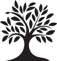 a black and white silhouette of a tree with leaves vector