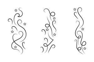 A set of three different designs of swirls and stars vector