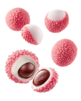 Delightful pink and white litchi candy arranged creatively on a light background png