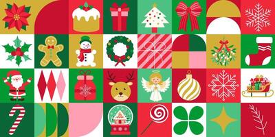 A colorful Christmas-themed image with various decorations such as gingerbread men, snowflakes, and Santa Claus vector