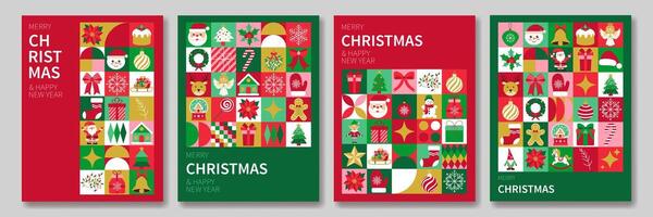 Four Christmas cards with a variety of Christmas symbols. The cards are colorful and feature a festive mood vector
