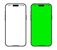 Green and white screen mobile phone mockup set. Modern smartphone devices for advertisement and user interface design vector