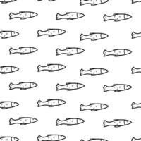 Seamless pattern with fish doodle style. illustration a flock of fish, background sprat fish saury capelin. vector