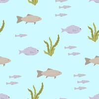 Seamless pattern with fish and algae color. illustration dorado carp, background. vector
