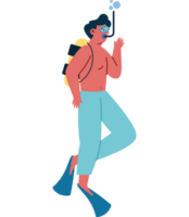 A man with a scuba mask and a backpack png