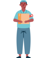 A man in scrubs holding a box png