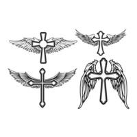 Set of the cross and wings. Tattoo design elements. vector