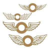 Set of the emblems with wings in gold style isolated on white background. Design element for logo, label, emblem, sign, badge. illustration. vector