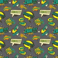 Seamless pattern from comic style phrases on colorful background. Oops. Wow. Selfie. Hello. Whop. Censored. Design element in . vector