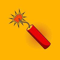 Comic style dynamite on colorful background. Cartoon style dynamite stick. Design element in for logo, label, flyer, poster. vector