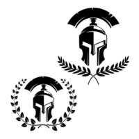 Set of the emblems templates with helmet. Spartan warrior helmets with laurel wreaths. Design elements for logo, label, emblem, sign. illustration. vector