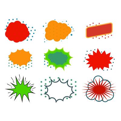 Set of comic book explosion. Retro pop art empty speech bubble with dots. Design elements in .