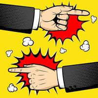 Human hands with pointing fingers in pop art style. illustration. Pop art style illustration. Design element in . vector