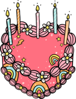 Groovy Retro Vintage Heart Cake with candles festive vibrant color png