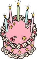 Groovy Retro Vintage Cake with candles festive vibrant color doodle hand drawn png