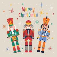 Christmas illustration card with Nutcrackers on a background New year illustration. vector