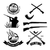 set of labels with duck, dip, gun, hunter for hunting emblems vector