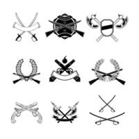 Set of weapon club emblems and design elements. Ancient weapon, Ax, sword, sabers, grenades vector