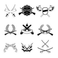 Set of weapon club emblems and design elements. Ancient weapon, Ax, sword, sabers, grenades vector