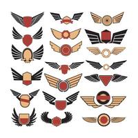 Aviation insignia wing set. Set of the emblems with wings. Retro design graphic element, emblem, logo, insignia, sign, identity, logotype, poster. design elements. vector