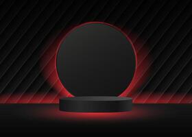 Black podium platform with red glow light Abstract 3D room background in minimal style. Abstract minimal scene for products stage showcase, Black Friday sale,promo.Realistic cylinder pedestal. vector