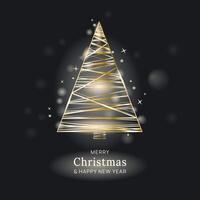 Luxury Abstract golden glowing Christmas tree symbol of Christmas and New Year. Xmas decoration designAbstract neon sparkling golden rheometric Christmas tree shape on black background. vector