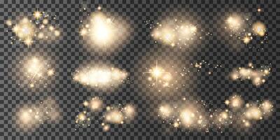 Shiny glowing star dust set of elements for overlay design. Christmas glowing dust background. Bokeh light lights effect background. Glitter textures overlay for design collection. Shine Light vector