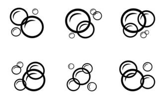 Set of soap bubbles icons in doodle style. Linear illustration of fizzy balls. Underwater gases outline vector