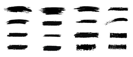 Set of black bristle brush masks. Different shapes of grunge lines. Rectangular shapes vector
