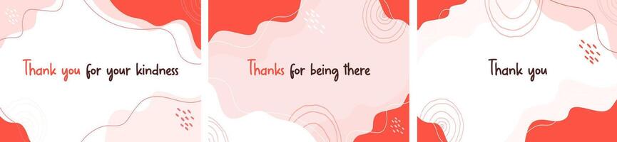 Thank You cards set. Art modern, abstract geometric shapes and line background. Horizontal isolated posters with thankfulness words. Thankful banner, Grateful Greetings, Appreciation Note. vector