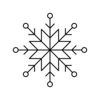 Snowflake for snow design and pattern. Black line Christmas element isolated on white background. Freeze symbol. Snow flake icon. Ice crystal graphic. Clipart for winter prints. Simple shape vector