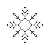 Snowflake for snow design and pattern. Black line Christmas element isolated on white background. Freeze symbol. Snow flake icon. Ice crystal graphic. Simple shape. illustration vector