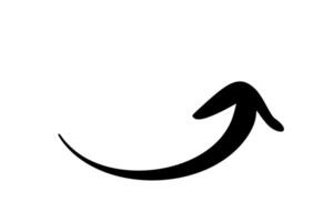 Black hand drawn arrow pointing down following a curved path vector